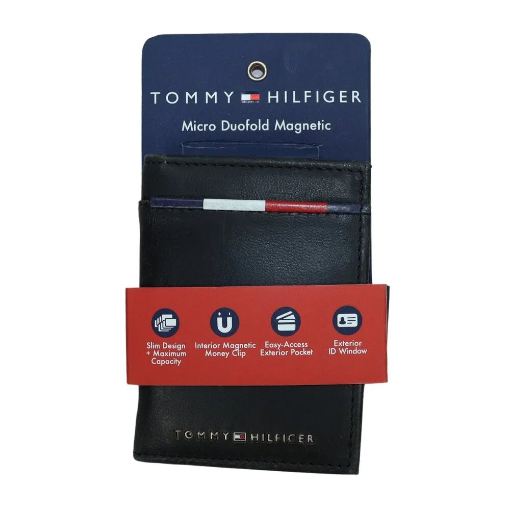 Tommy Hilfiger RFID Blocking Duo-Fold Leather Wallet & Interior Money Clip Black